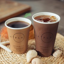 자연 생분해 식물성 친환경 두꺼운 일회용 큰 종이컵 카페 테아크아웃 커피 컵, 100ea, 16oz (진한크라프트)