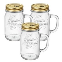 보르미올리 콰트로 스타지오니 핸들자 유리저장병 투명, 415ml, 3개입