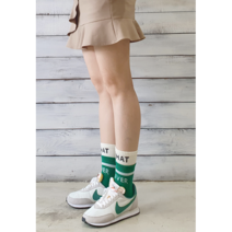 마크그린 더블밴드 여성골프양말 중목 미들 양말, 흰색