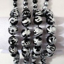 [5604-A-03]원석라운드 12mm 사방신원석(청룡 백호 주작 현무) 오닉스은색 1개