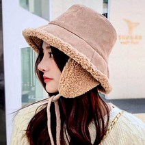 여성 스웨이드 귀달이 벙거지 버킷햇 골프 캠핑 여행 가을 겨울 방한 모자 2030골프웨어, 연베이지