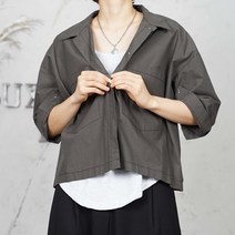 벅시루 여성 빅주머니 크롭 박시 7부 카라 남방