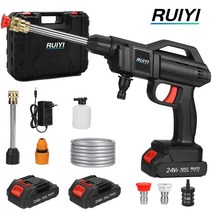 RUIYI 무선 고압 세차 기계 전기 휴대용 고압 세차 총, 플라스틱 상자, 2 x 배터리