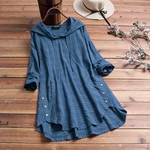 ZANZEA Women Blouse 2021 가을 체크 무늬 후드 긴 소매 셔츠 캐주얼 코튼 튜닉 탑스 후드 블라우스 Chemise Femme Top|Blouse|