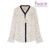 숲 SOUP 배색 플라워 프릴 블라우스(SW9LSCM)