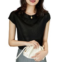 [이브 에반] 라메 들어가 여름 니트 T 셔츠 부드러운 소재 투명 탑스 컷소우 깨끗하게 어른 캐주얼 도시적 부드러운 세미 포멀 깨끗한 어른스러운 리모트 워크 재택 데지 카지 엄마 회 여자 회