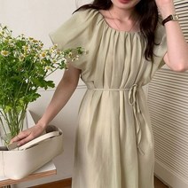 르뚜앙 부베 셔링 퍼프 쉬폰 하객 롱원피스 여름 휴양지 비치 바캉스룩 77사이즈여성쇼핑몰