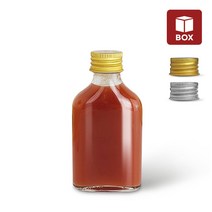(1BOX) 유리병 위스키 미니 사각 50ml (12개입) 투명 납작 바이알 병 용기, 금속캡 골드 (12개)