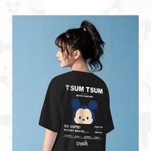 디즈니 2022 여름 미키걸 루즈핏 반팔 여학생 한국판 러블리 흑백 프린트 상의 티셔츠