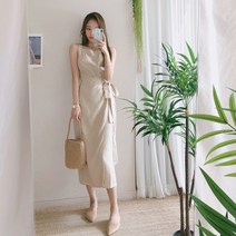 요시아나 [당일발송] 린넨 랩 나시 롱 원피스 -2컬러