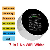 가스 농도 측정기 Tuya 7 인 1 Wifi 공기질 PM2.5 CO2 AQI 온도 습도 테스터 TFT 디스플레이 이산화탄소 검출기 지원, [04] No WiFi White
