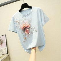 여성블라우스 꽃무늬블라우스 여름블라우스 레이스블라우스 neploe o neck 꽃 자수 풀오버 t 셔츠 느슨한 인과 핑크 반팔 티셔츠 2022 new cutton top