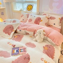 겨울용 푹신한 레인보우 핑크 이불 퀸 킹 사이즈 침구 세트 우유 벨벳 커버 침대 시트 베개 케이스