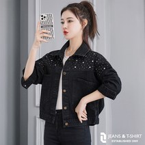 제이앤티 별 스팽글 블랙 데님 자켓