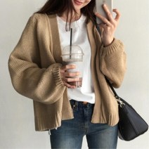 풍선소매 단추없는 세련 망토 가디건 루즈핏 긴팔가디건 헐렁한 엄마
