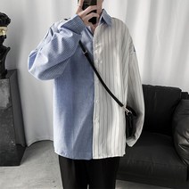 스트라이프 Y 남자 민트색 면 난방 논아이론 셔츠 린넨 파란색 여성 삼색 오버핏 빅사이즈 남성