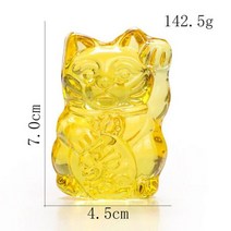 마네키 네코 일본 소품샵 복 주머니 전통 고양이 인형 Kawaii Maneki Neko 클리어 레이저 컬러 글레이즈 크리스탈 유리 럭키 공예 장식 포춘 마스코트 쇼케이스, 05 1PC 고양이 노란색