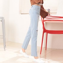 헤카 여자 컷팅 칼구제 데님 청바지 스판 찢어진바지 히든밴딩 연청 중청 스트레이트핏 봄 빅사이즈