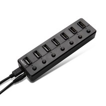 이지넷유비쿼터스 개별 스위치 USB 2.0 7포트 유전원 USB허브 NEXT-707UHP, 블랙