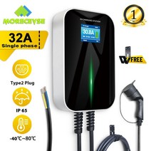 전기차 충전기 차량 MOREC EV 32A EVSE 월 박스 전기 자동차 충전 스테이션 220V 2 소켓 1 상 7.2KW IEC 62196-2 6M 케이블, [01] Black 7KW 32A Cable