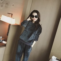 FANSYLI 여자 골드 벨벳 트레이닝 세트 가을 겨울 도톰 기모 캐주얼 세트 01호 10A18