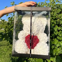 발렌타인 데이 장미 꽃다발 곰인형 다이몬드반지 박스 포자지 하트꽃 여자친구 이벤트용 선물, 곰돌이꽃(40cm레드), 다이아반지