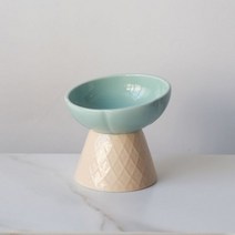 댕댕냥냥 고양이 그릇 키가 큰 발 세라믹 보호 자궁 경부 경사 먹이 기울임 방지 물 테디 베어 개 애완 동물 그릇687413114724, 아이스크림 콘 그린_도자기 그릇
