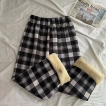 여성 체크 바지 팬츠 루즈핏 와이드 일자 스트레이트