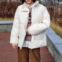 여성 Montreal 하이넥 오버핏 기본 숏 패딩