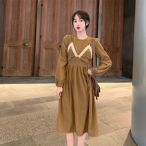 HXT 여성 레이어드 미디 원피스 골덴 코듀로이 라운드 A라인 달콤한 겨울원피스 M~3XL