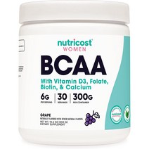 뉴트리코스트 여성용 BCAA 히알루론산 엽산 비오틴 & 칼슘 포도맛 30회분 300g