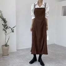 두 줄 끈 스웨이드 뷔스티에 A라인 롱 원피스