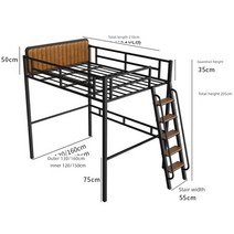 벙커침대 연철 고가 침대 테이블 아래 작은 아파트 기숙사 침대 맨션 공간 절약형 파빌리온 철 프레임 침대 듀플렉스 2 층 침대 45, 1200mm2000mm, 블랙 - 머리 받침 포함
