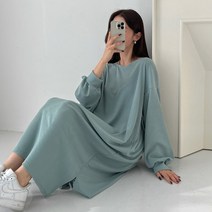 퍼니걸스 6097 박시핏 라운드 무지 왕퍼프 벌룬 롱 원피스 여성의류