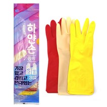 하얀손 세이프핸즈 콤비 3켤레 고무장갑 10개 아이보리 레드 옐로우, 대(L)
