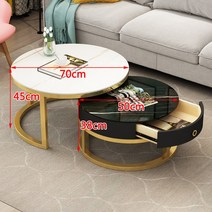 북유럽 거실 테이블 세라믹 원형 티테이블 소파 마블 대리석 철제 벤스 골드 인테리어, 골드화이트70*골드블랙50( 서랍장)