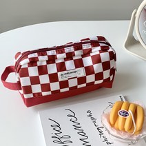 걸스코코 체크스터디필통 대용량 파우치 필통 체커보드 스트랩 펜케이스 4color, 레드