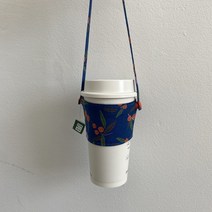 (할미꽃) 에코 패브릭 컵홀더 슬리브 드링크백, 블루플라워