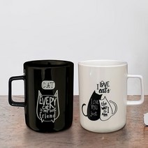 야다 블랙앤화이트고양이머그컵2P