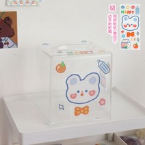 티슈케이스 귀여운 수건 거실 아크릴 화장실 상자 방수 테이블 투명 보관, 투명+차차곰 스티커
