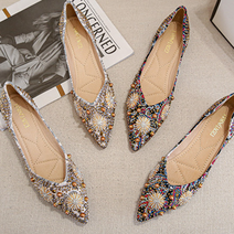 민주화 비스코스슈즈 뾰족코 낮은구두 단화 펌프스 미들힐 플랫슈즈 보석 비즈 큐빅슈즈
