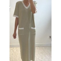 오르네트 여성 쿨 브이넥 반팔 롱 니트원피스