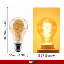 E14 E27 레트로 LED 나선형 필라멘트 전구 4W 따뜻한 노란색 220V C35 A60 T45 ST64 T185 T225 G80 G95 G125 빈티지 에디슨 램프, A60 E27, 4W 220V, 그렇습니다 + Warm white 2200K