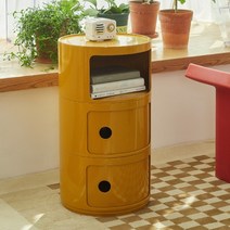 원형 이동식 테이블 트롤리 사이드 2단선반 소프트 거실 장식장 공간활용, 전체 의상, 주황색 - 3겹