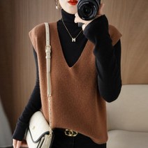 가을/겨울 패션 조끼 숙녀 니트 캐시미어 스웨터 여성 민소매 v넥 풀오버 한국 여성 조끼 루즈하고 부드러운 상의
