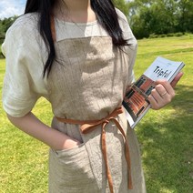방가지똥 카페 린넨100 베이지스트라이프 앞치마, 1개