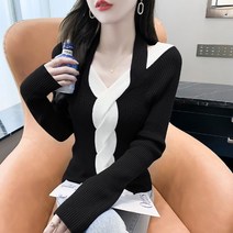 오픈숄더니트 멜란 스웨터 이너셔츠 여성 겨울 가을 긴팔 슬림 상의 디자인감각 보이핏 볼륨 목걸이 3742352182