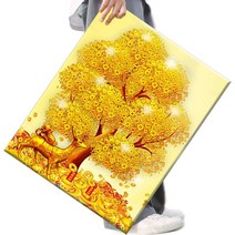 FASEN 사은품+액자 캔버스형보석십자수 DIY세트 라운드 비즈 40 X 50cm, FSE54.금전수 아래 금색 사슴