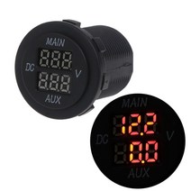 LED Digital Double Voltmeter Round Panel Voltage Monitor Blue for Car Pickup RV, 01 Red
