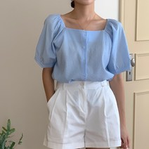 어깨주름 스퀘어넥 여성 블라우스